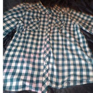 Bit & Bridle  Shirt Green Plaid flannel Size 3x Horseshoe design pearl buttons